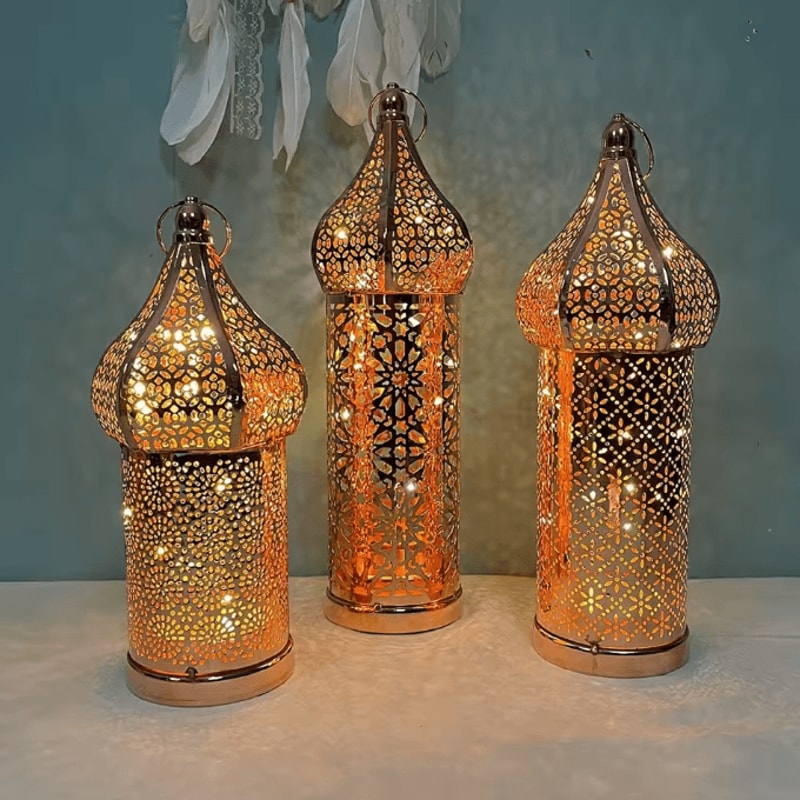 Moroccan Gold Hollow Iron Lantern Elegant Ramadan Hanging Light Decor 1