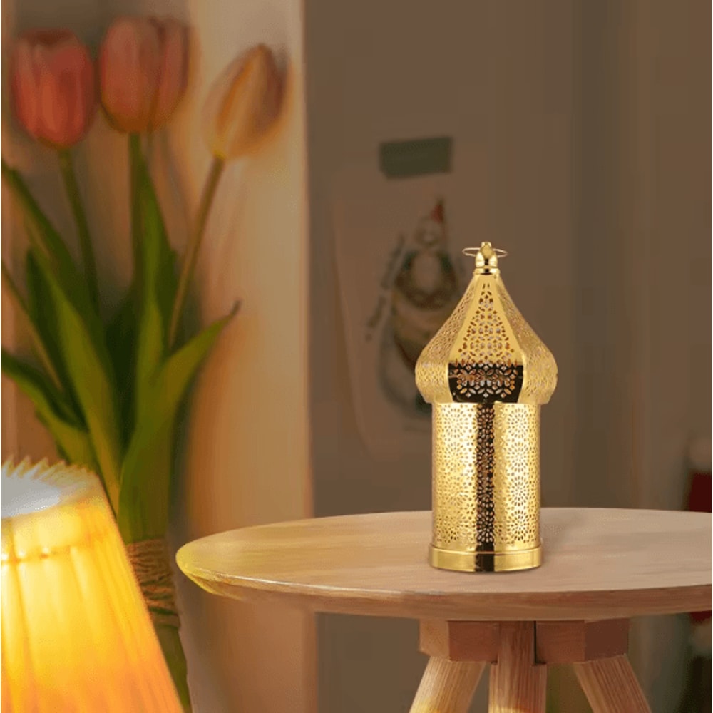 Moroccan Gold Hollow Iron Lantern Elegant Ramadan Hanging Light Decor 2