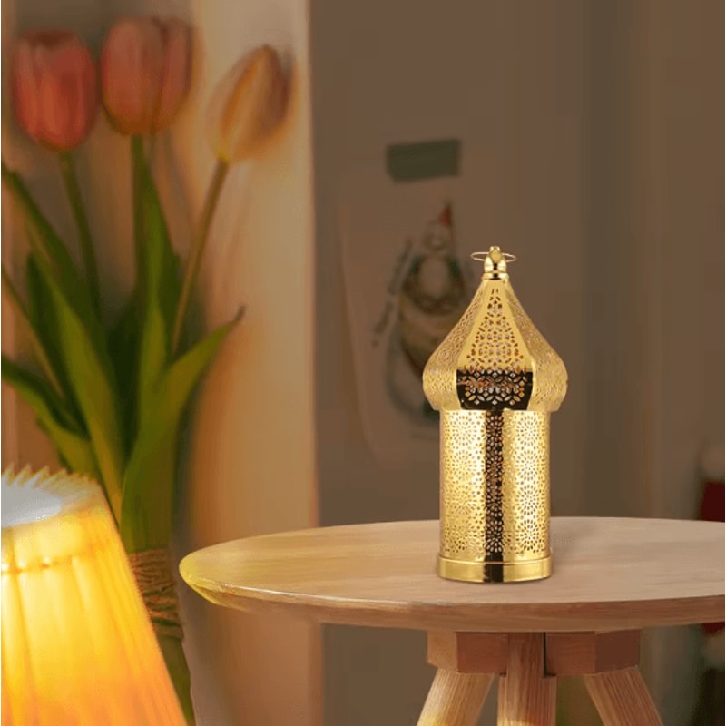 Moroccan Gold Hollow Iron Lantern Elegant Ramadan Hanging Light Decor 2
