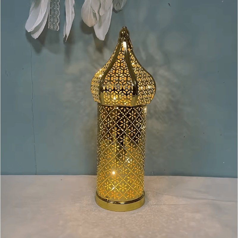 Moroccan Gold Hollow Iron Lantern Elegant Ramadan Hanging Light Decor 6