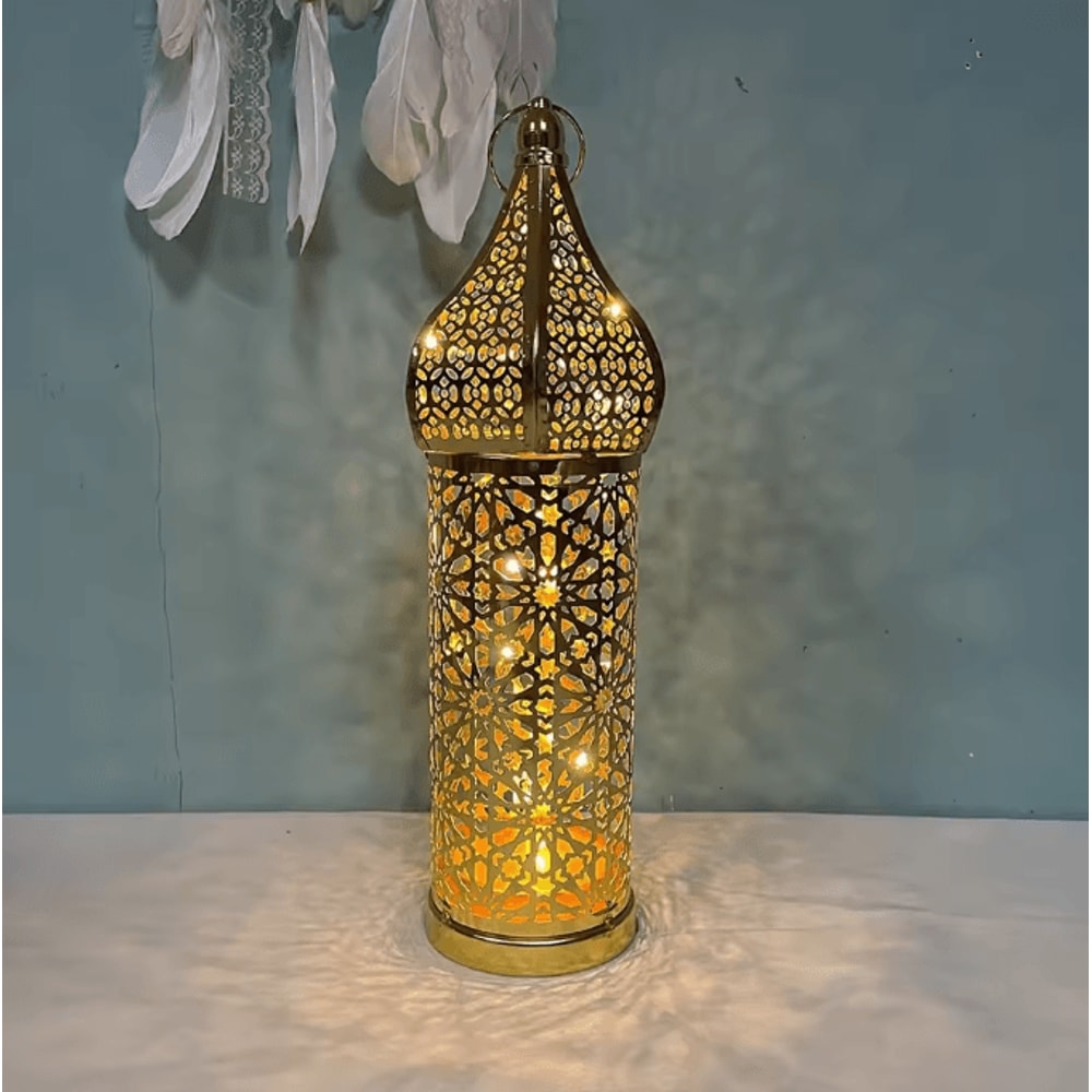 Moroccan Gold Hollow Iron Lantern Elegant Ramadan Hanging Light Decor 7
