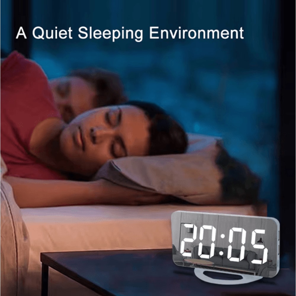 LED Mirror Digital Alarm Clock Large Display Adjustable Brightness Desk Wall Clock 3