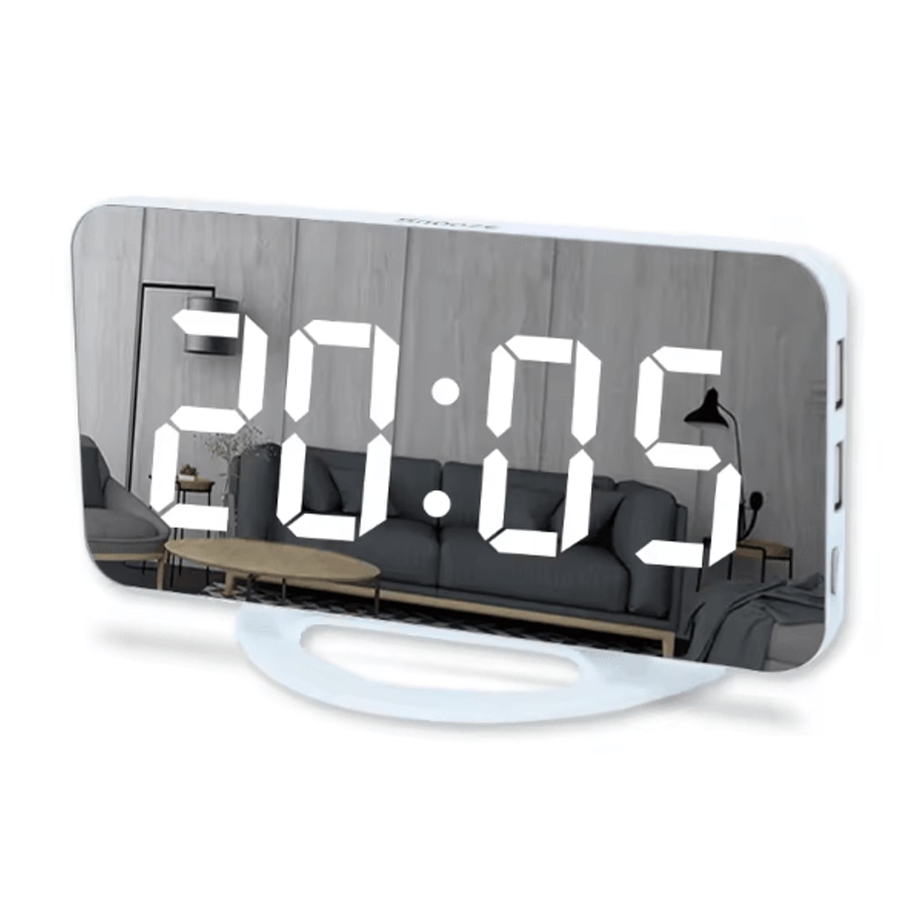 LED Mirror Digital Alarm Clock Large Display Adjustable Brightness Desk Wall Clock 5