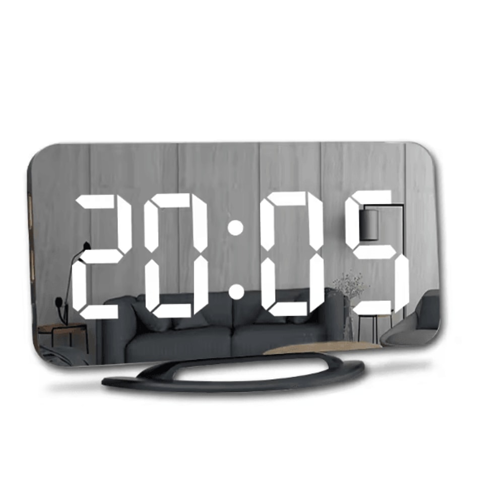 LED Mirror Digital Alarm Clock Large Display Adjustable Brightness Desk Wall Clock 6