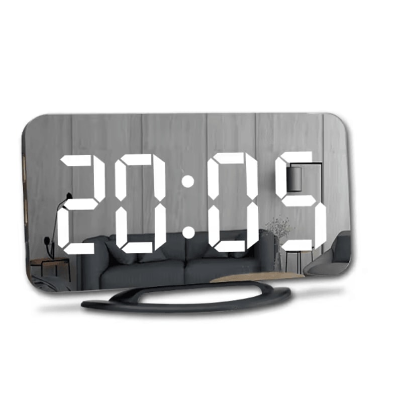 LED Mirror Digital Alarm Clock Large Display Adjustable Brightness Desk Wall Clock 6