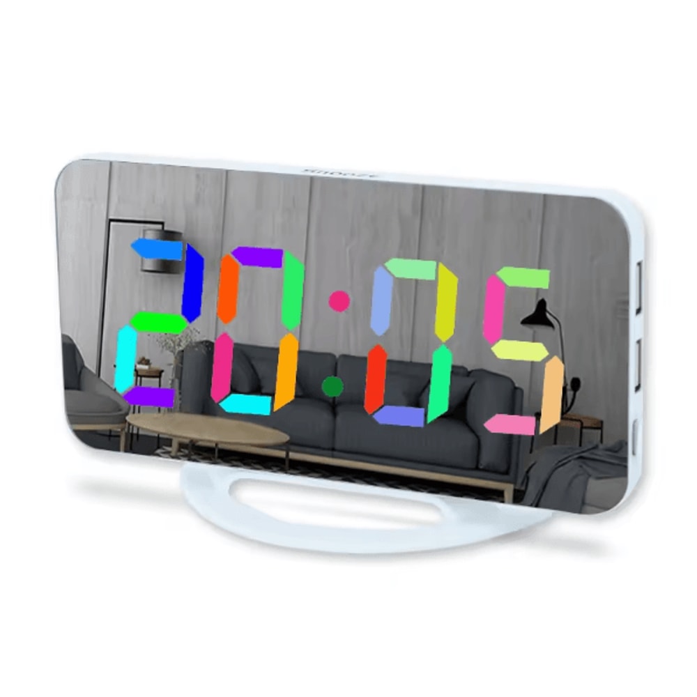 LED Mirror Digital Alarm Clock Large Display Adjustable Brightness Desk Wall Clock 7