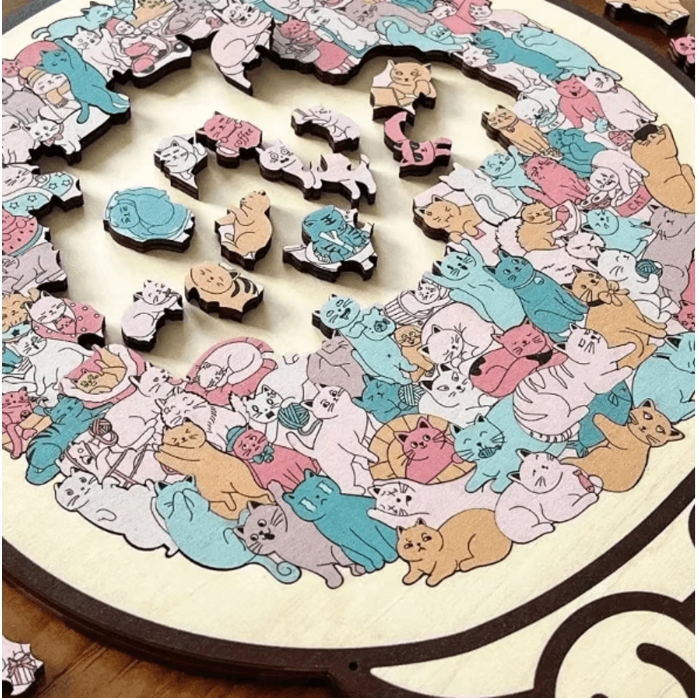 135Piece Cat Shaped Wooden Jigsaw Puzzle Unique Irregular Pieces Gift For Cat Lovers 1