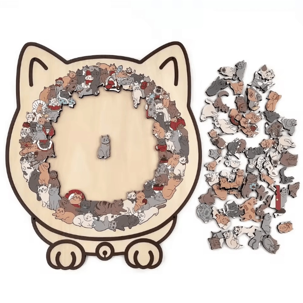 135Piece Cat Shaped Wooden Jigsaw Puzzle Unique Irregular Pieces Gift For Cat Lovers 2