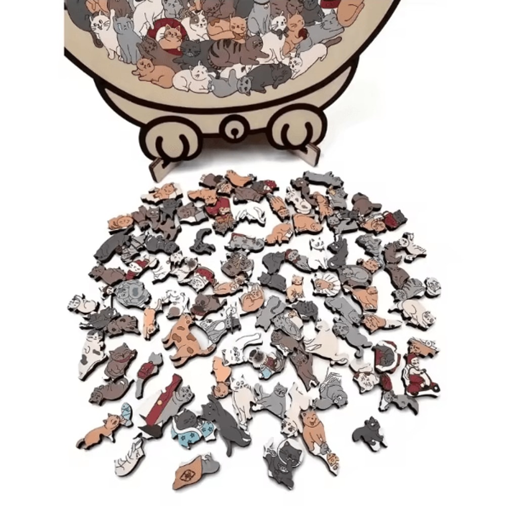 135Piece Cat Shaped Wooden Jigsaw Puzzle Unique Irregular Pieces Gift For Cat Lovers 3