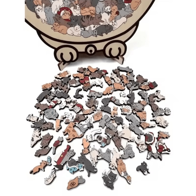 135Piece Cat Shaped Wooden Jigsaw Puzzle Unique Irregular Pieces Gift For Cat Lovers 3