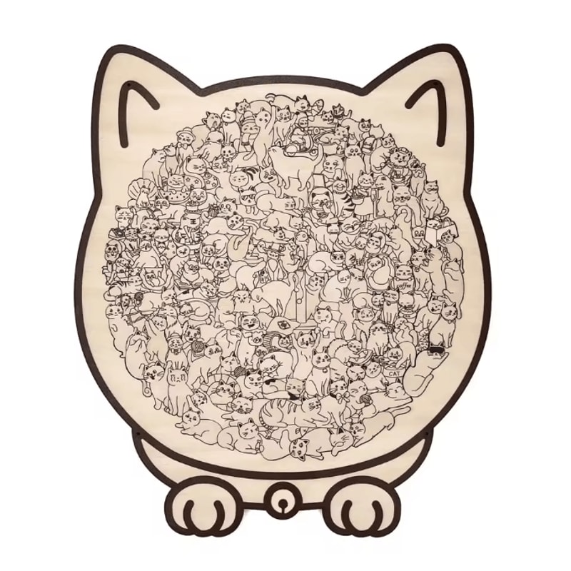 135Piece Cat Shaped Wooden Jigsaw Puzzle Unique Irregular Pieces Gift For Cat Lovers 4