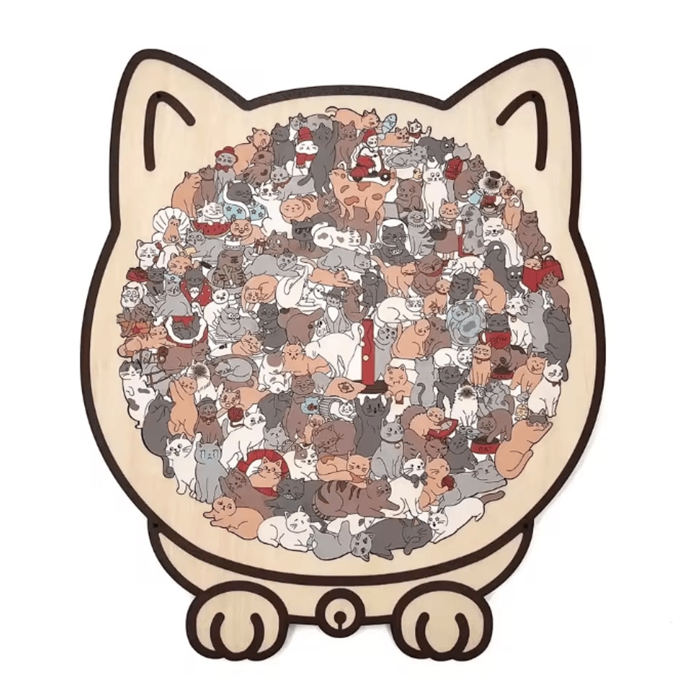 135Piece Cat Shaped Wooden Jigsaw Puzzle Unique Irregular Pieces Gift For Cat Lovers 5