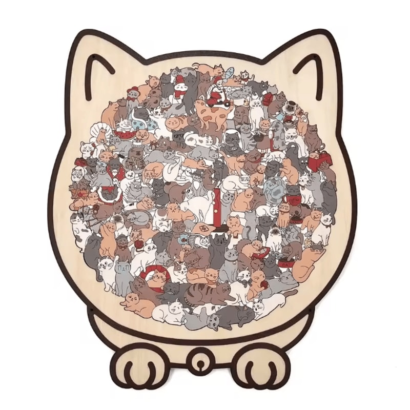 135Piece Cat Shaped Wooden Jigsaw Puzzle Unique Irregular Pieces Gift For Cat Lovers 5