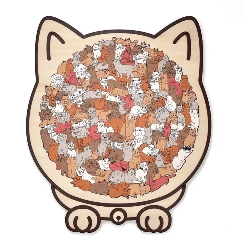 135Piece Cat Shaped Wooden Jigsaw Puzzle Unique Irregular Pieces Gift For Cat Lovers 6