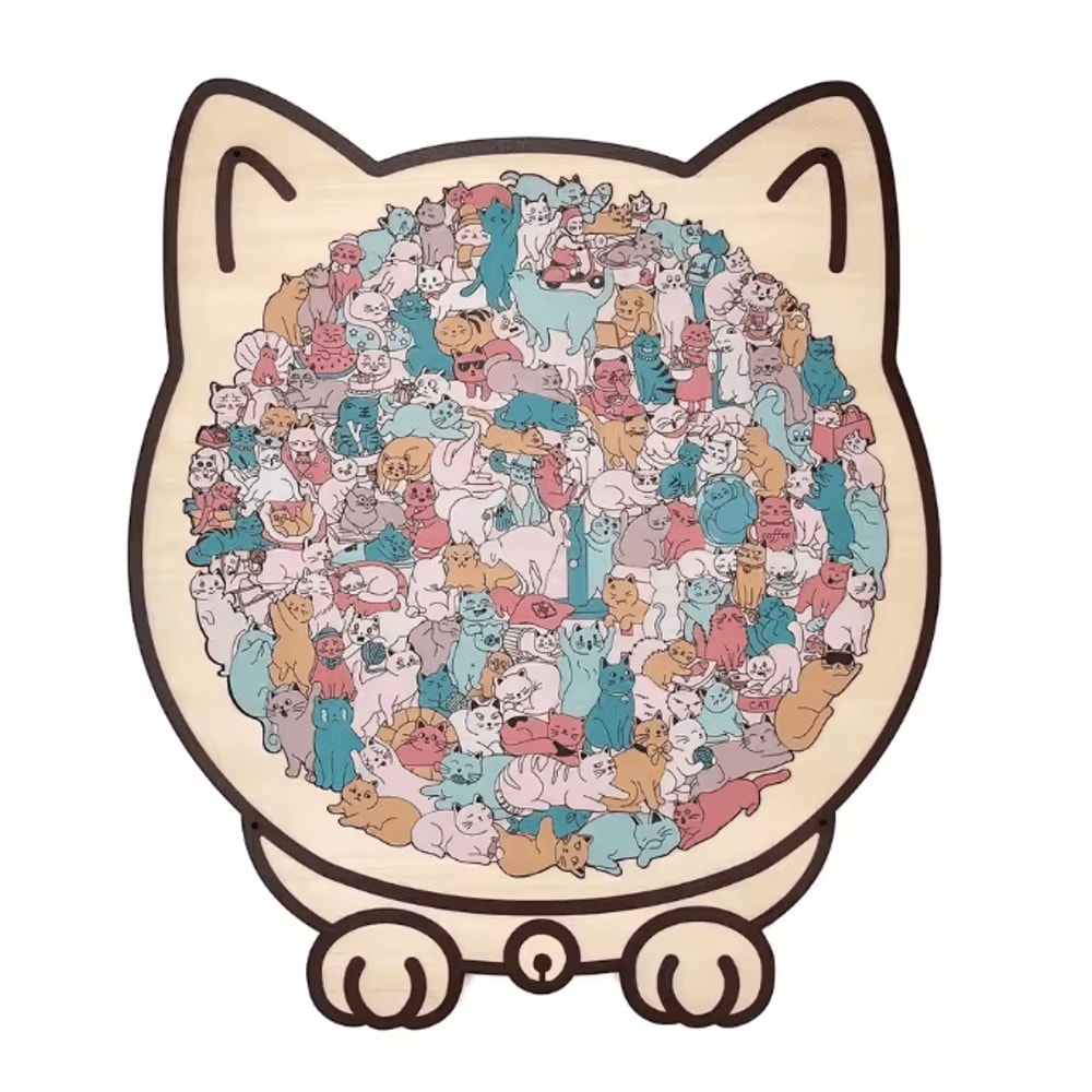 135Piece Cat Shaped Wooden Jigsaw Puzzle Unique Irregular Pieces Gift For Cat Lovers 7