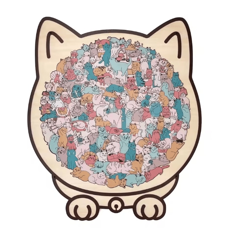 135Piece Cat Shaped Wooden Jigsaw Puzzle Unique Irregular Pieces Gift For Cat Lovers 7