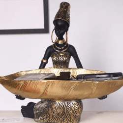 african girl holding tray sculpture – resin decorative storage figurine for home & office