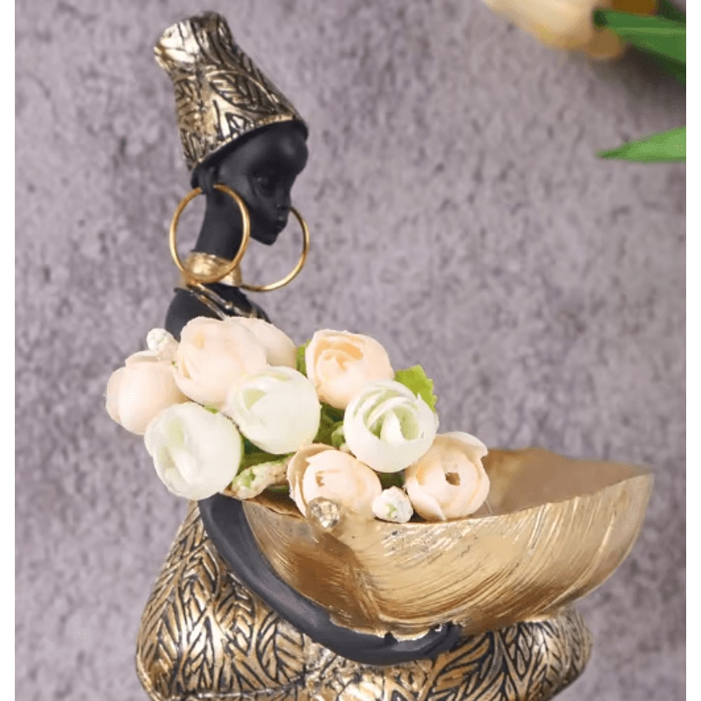 African Girl Holding Tray Sculpture Resin Decorative Storage Figurine For Home Office 3