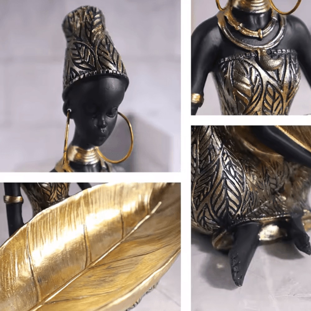 African Girl Holding Tray Sculpture Resin Decorative Storage Figurine For Home Office 4
