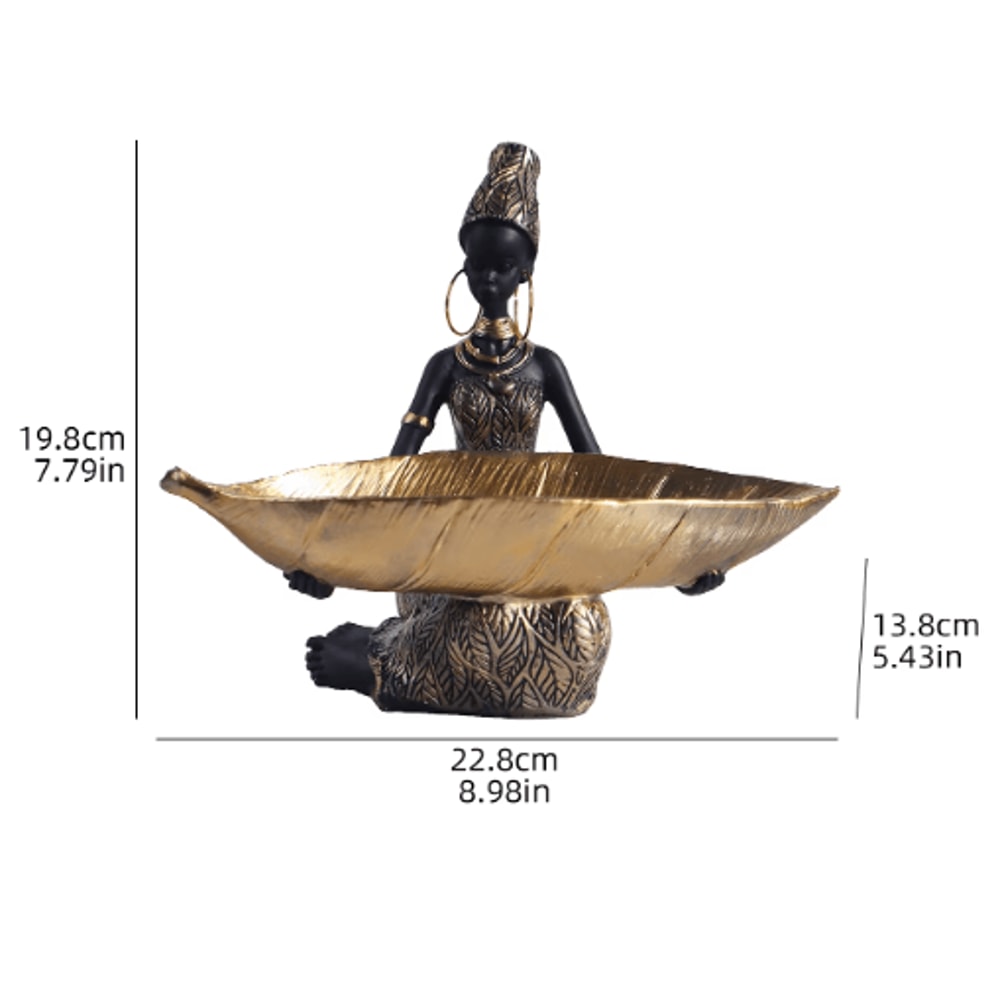 African Girl Holding Tray Sculpture Resin Decorative Storage Figurine For Home Office 5
