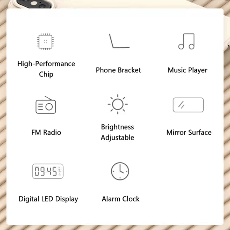 Bluetooth Speaker Alarm Clock With LED Mirror Display Dual Alarm FM Radio Phone Holder 3