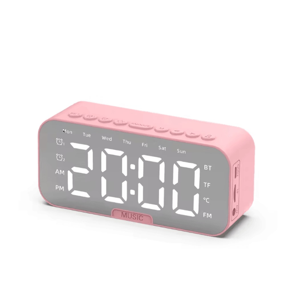 Bluetooth Speaker Alarm Clock With LED Mirror Display Dual Alarm FM Radio Phone Holder 4