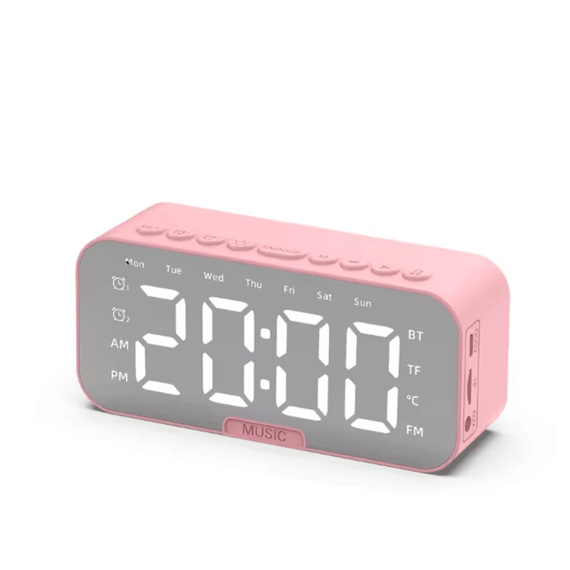 Bluetooth Speaker Alarm Clock With LED Mirror Display Dual Alarm FM Radio Phone Holder 4
