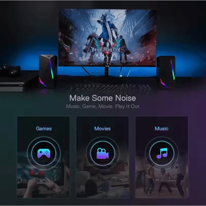 Redragon GS510 RGB Desktop Speakers 20 Channel LED Gaming Stereo Speakers For PC 4