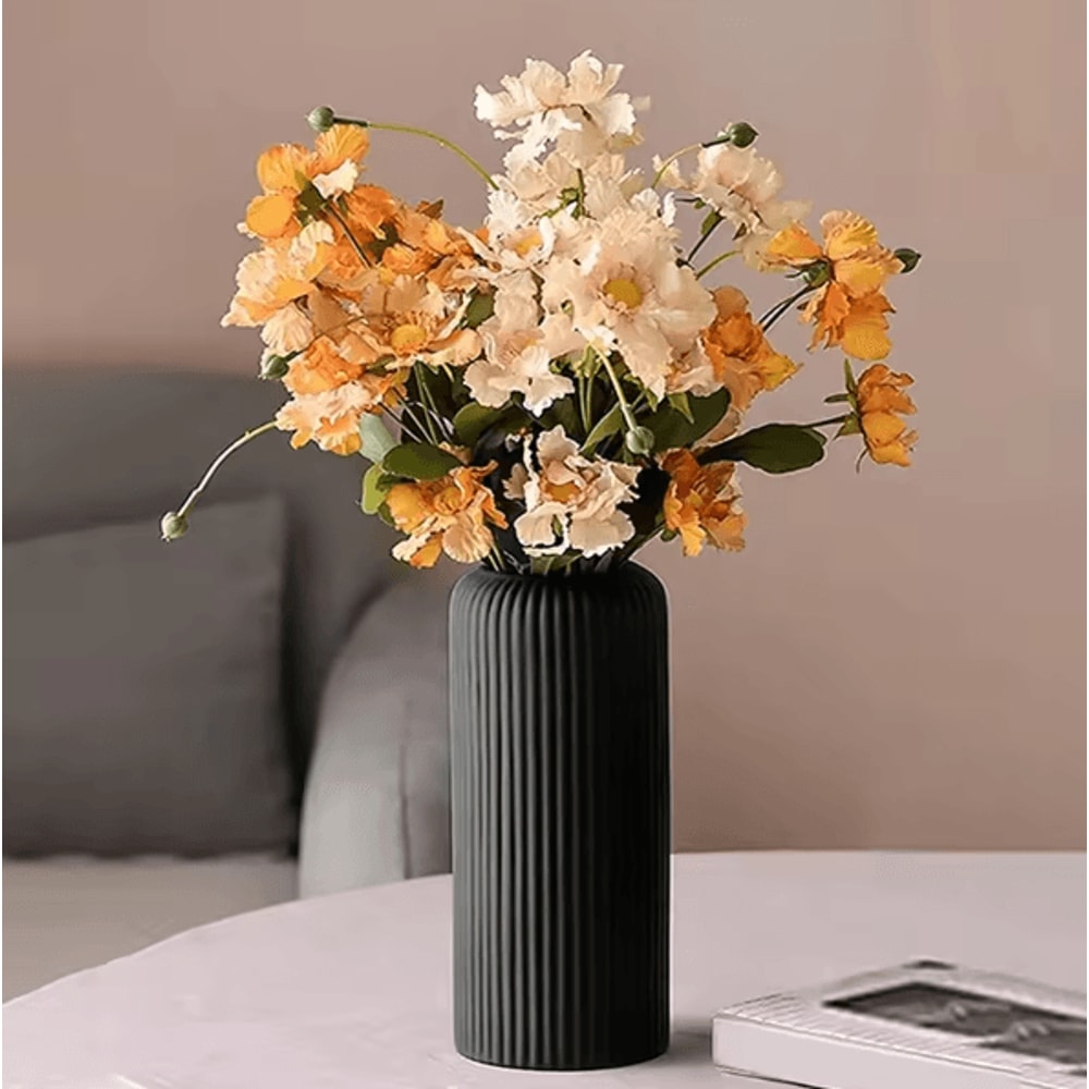 Striped CeramicLook Plastic Vase Modern Decorative Flower Display Vase 0