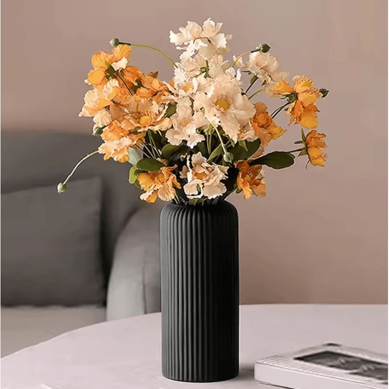 Striped CeramicLook Plastic Vase Modern Decorative Flower Display Vase 0
