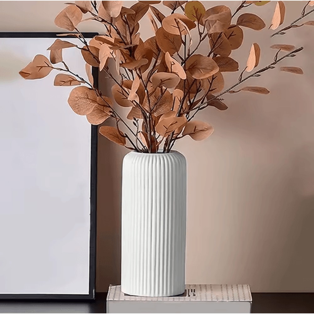 Striped CeramicLook Plastic Vase Modern Decorative Flower Display Vase 1
