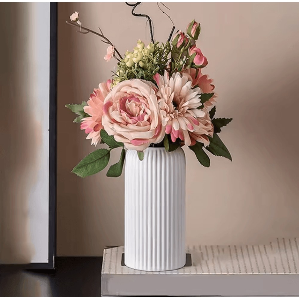 Striped CeramicLook Plastic Vase Modern Decorative Flower Display Vase 3