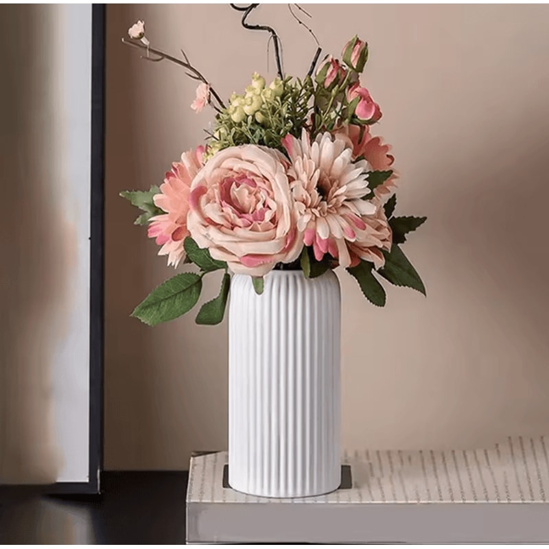 Striped CeramicLook Plastic Vase Modern Decorative Flower Display Vase 3