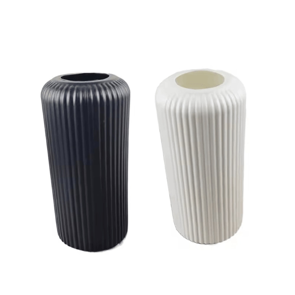 Striped CeramicLook Plastic Vase Modern Decorative Flower Display Vase 4