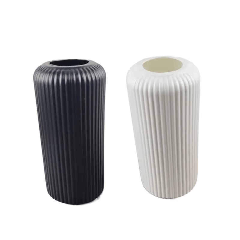 Striped CeramicLook Plastic Vase Modern Decorative Flower Display Vase 4