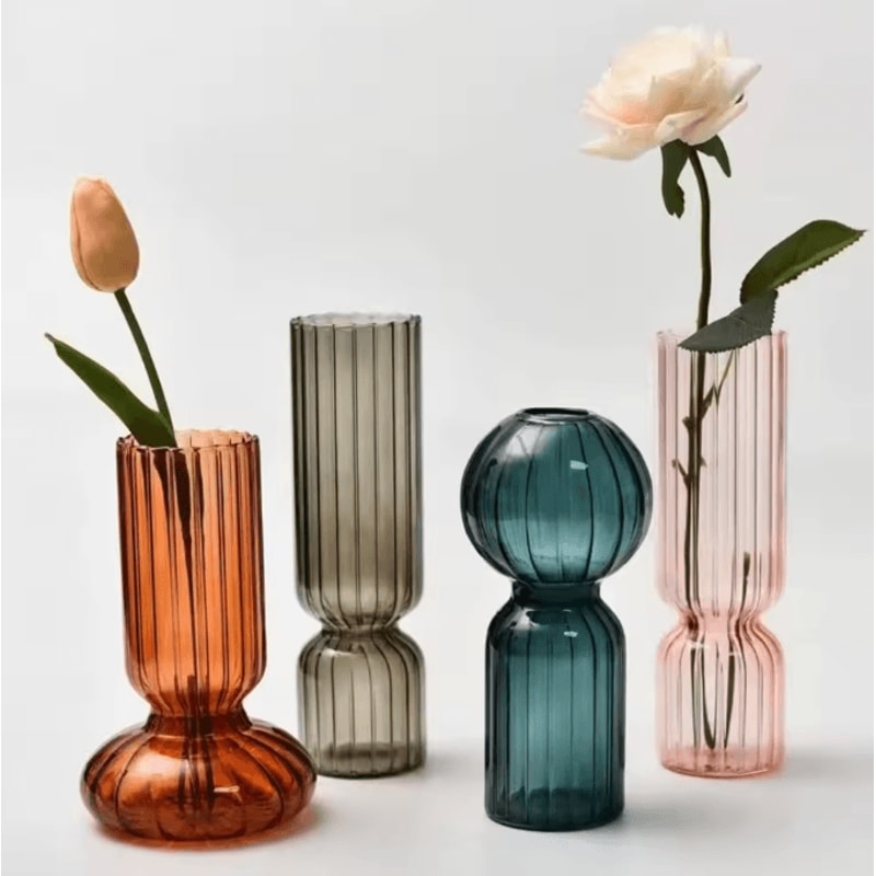 Nordic Striped Color Glass Vase Retro Hydroponic Flower Display For Home Office 0