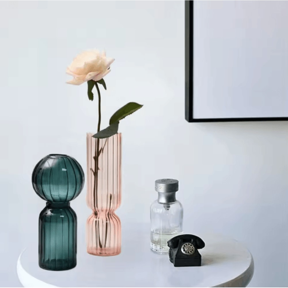 Nordic Striped Color Glass Vase Retro Hydroponic Flower Display For Home Office 1