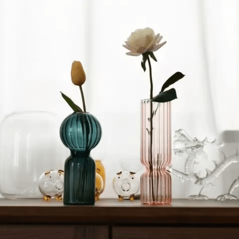 Nordic Striped Color Glass Vase Retro Hydroponic Flower Display For Home Office 2