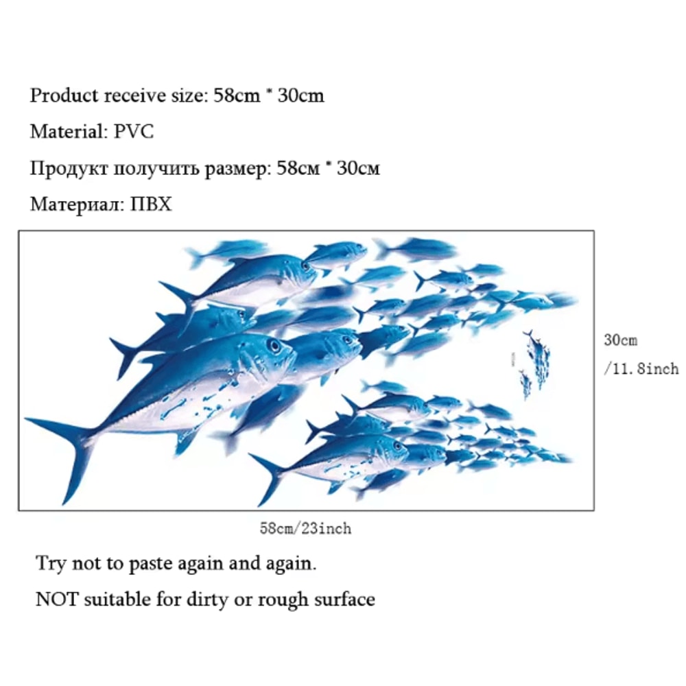 3D Underwater Fish Wall Stickers Colorful Removable Ocean Decals For Kids Room Decor 5