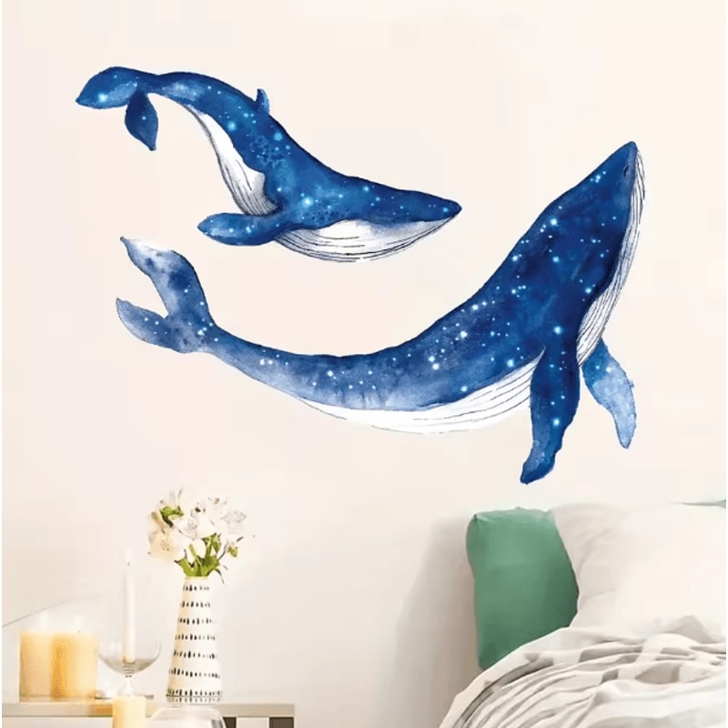 Watercolor Whale Wall Stickers Removable Marine Animal Decals For Bedroom Living Room Decor 0