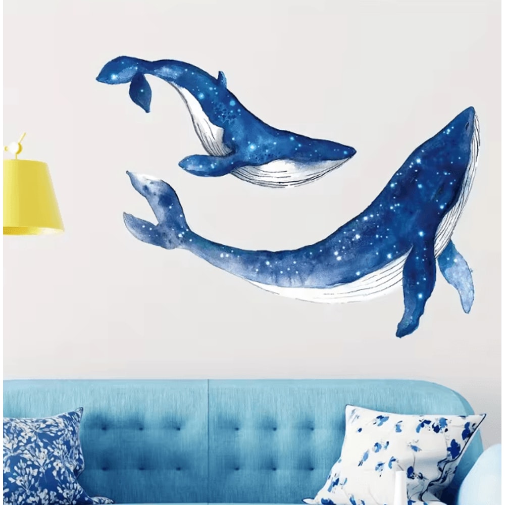Watercolor Whale Wall Stickers Removable Marine Animal Decals For Bedroom Living Room Decor 1