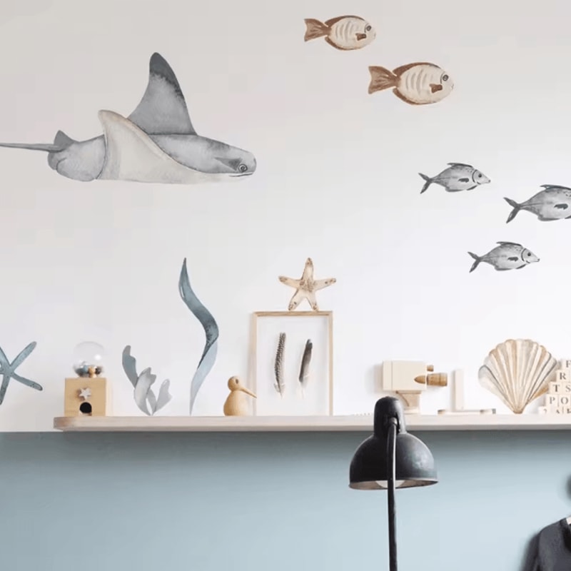 Watercolor Shark Wall Decals 3D Ocean Animal Stickers For Kids Room Nursery Decor 1