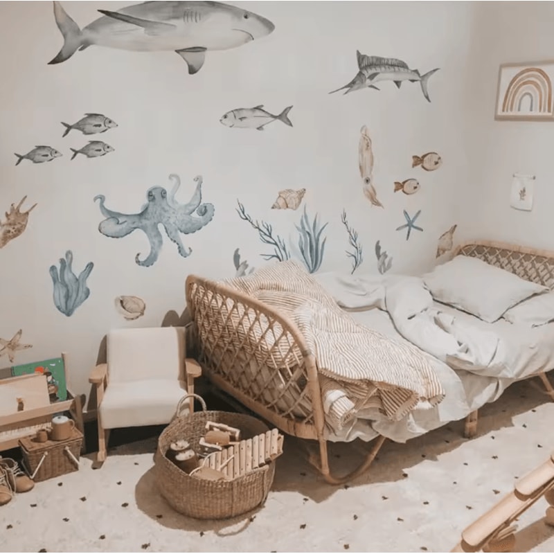 Watercolor Shark Wall Decals 3D Ocean Animal Stickers For Kids Room Nursery Decor 4