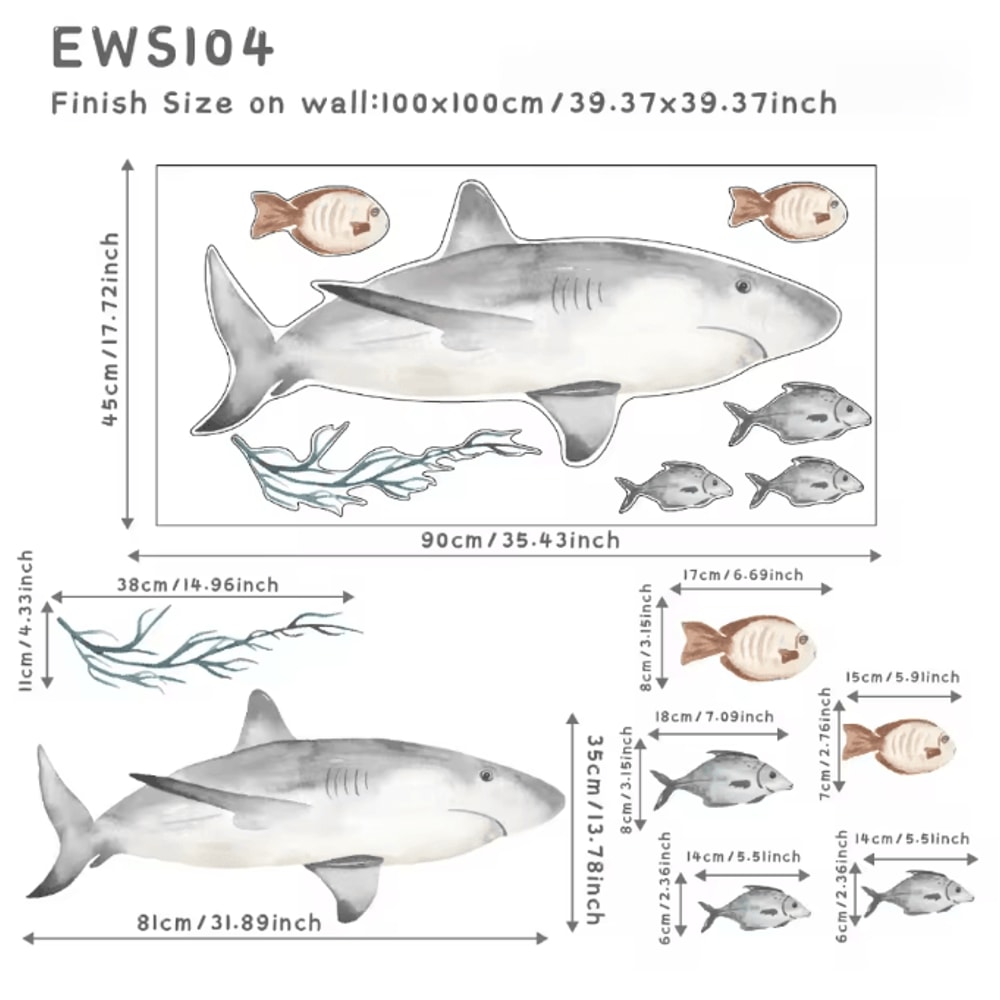 Watercolor Shark Wall Decals 3D Ocean Animal Stickers For Kids Room Nursery Decor 8