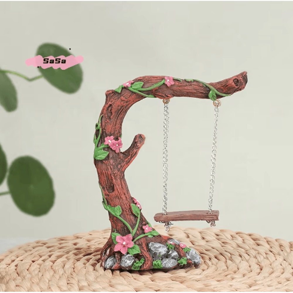 Miniature Fairy Garden Swing Set Whimsical Flower Tree Figurine Decor For Micro Landscapes 0