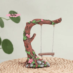 miniature fairy garden swing set – whimsical flower tree & figurine decor for micro landscapes