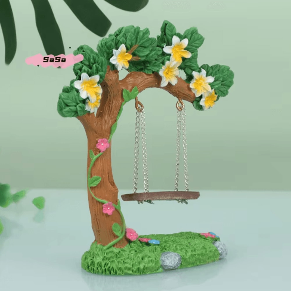 Miniature Fairy Garden Swing Set Whimsical Flower Tree Figurine Decor For Micro Landscapes 1