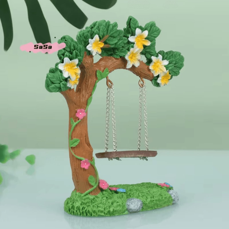 Miniature Fairy Garden Swing Set Whimsical Flower Tree Figurine Decor For Micro Landscapes 1