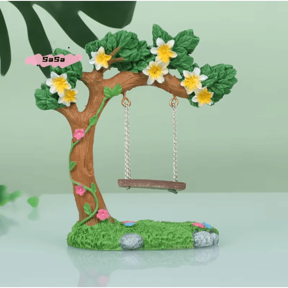 Miniature Fairy Garden Swing Set Whimsical Flower Tree Figurine Decor For Micro Landscapes 2