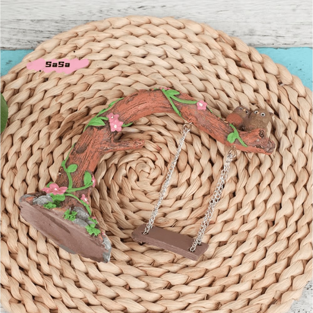 Miniature Fairy Garden Swing Set Whimsical Flower Tree Figurine Decor For Micro Landscapes 3